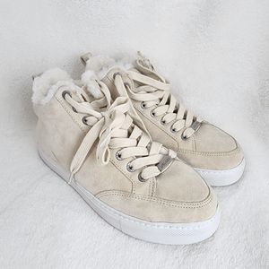 J/Slides NYC White Suede Shearling Lace-up Zipper Sneaker Winter Shoes Size 6.5
